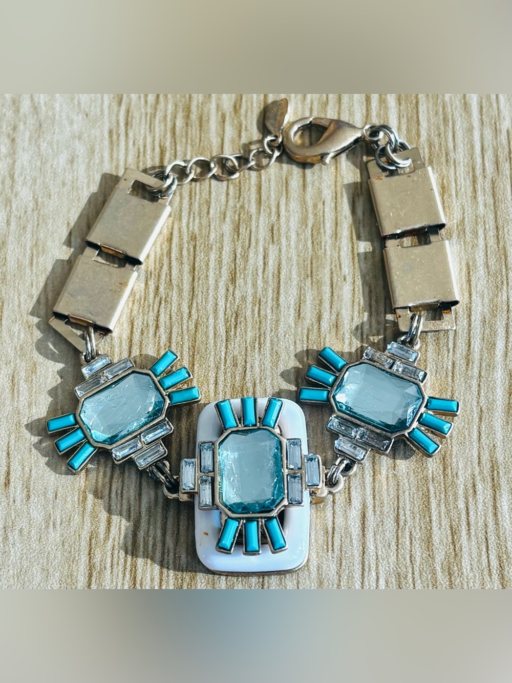 Vintage Silver and Turquoise Link Bracelet